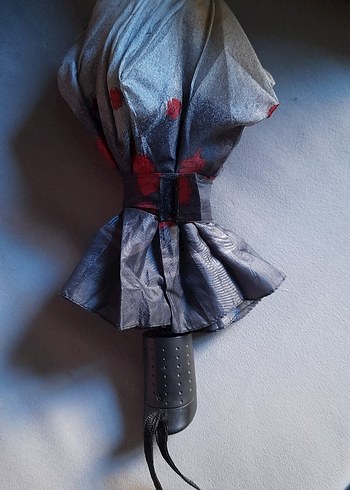 Şeffaf Gri Kırmızı Gül Desenli Kadın Şemsiye - Görsel 7