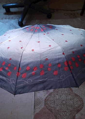 Şeffaf Gri Kırmızı Gül Desenli Kadın Şemsiye - Görsel 5