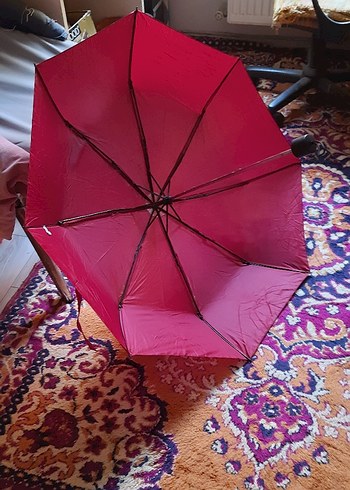 Püsküllü Koyu Kırmızı Kadın Şemsiye(bordo renkli) - Görsel 2