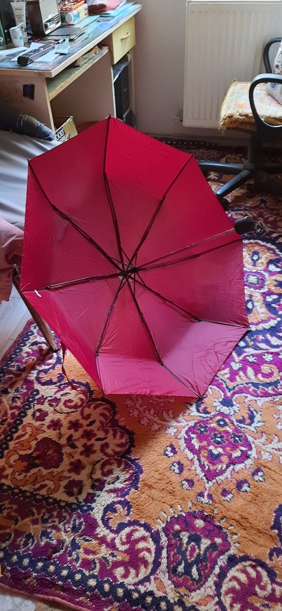 Püsküllü Koyu Kırmızı Kadın Şemsiye(bordo renkli) - Görsel 2
