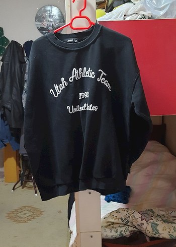 Siyah Oversize Kadın Sweatshirt - Görsel 3