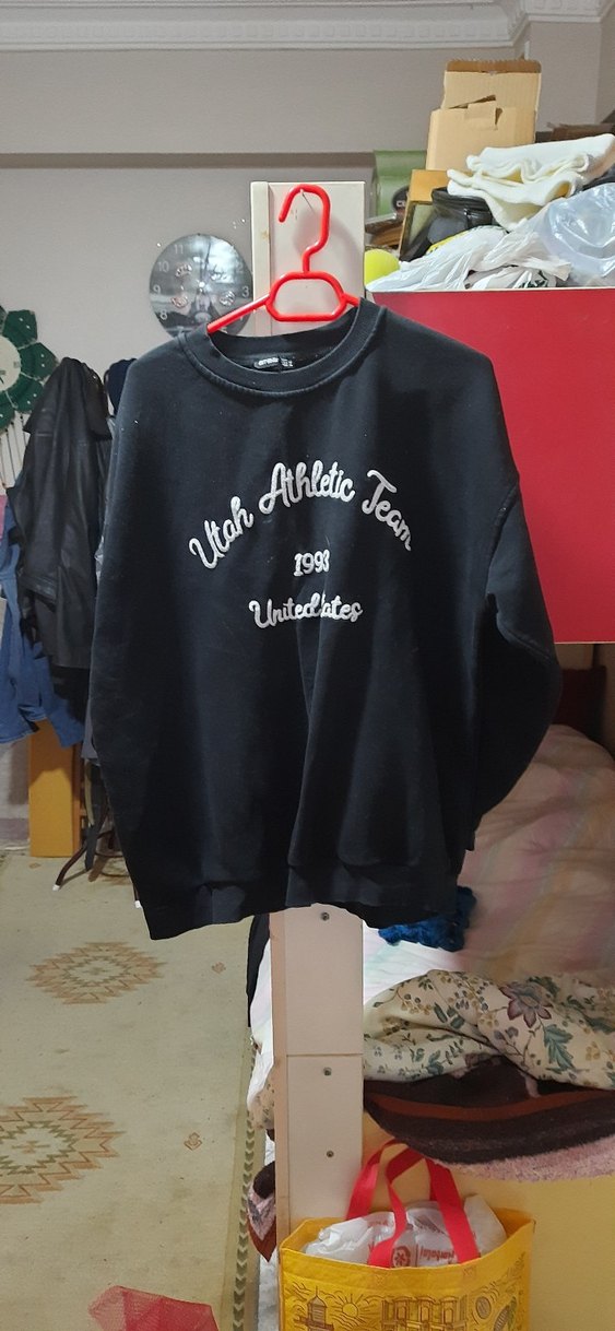 Siyah Oversize Kadın Sweatshirt - Görsel 2