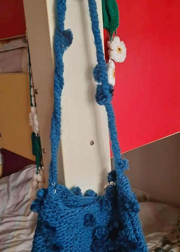 Mavi Örgü Kadın Çanta - Görsel 3