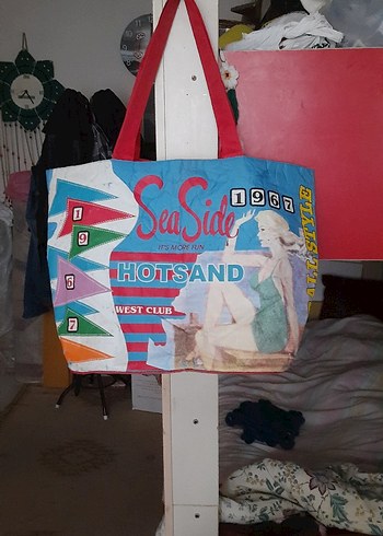 Renkli Baskılı Plaj Çantası Velcro Kapamalı VİNTAGE - Görsel 2