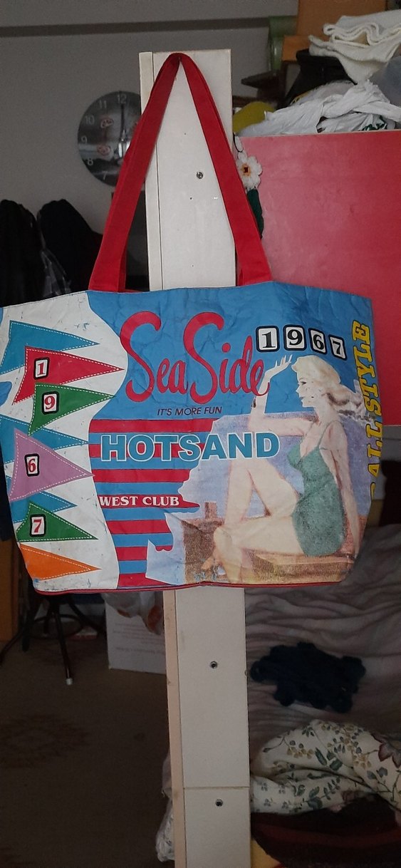 Renkli Baskılı Plaj Çantası Velcro Kapamalı VİNTAGE - Görsel 3