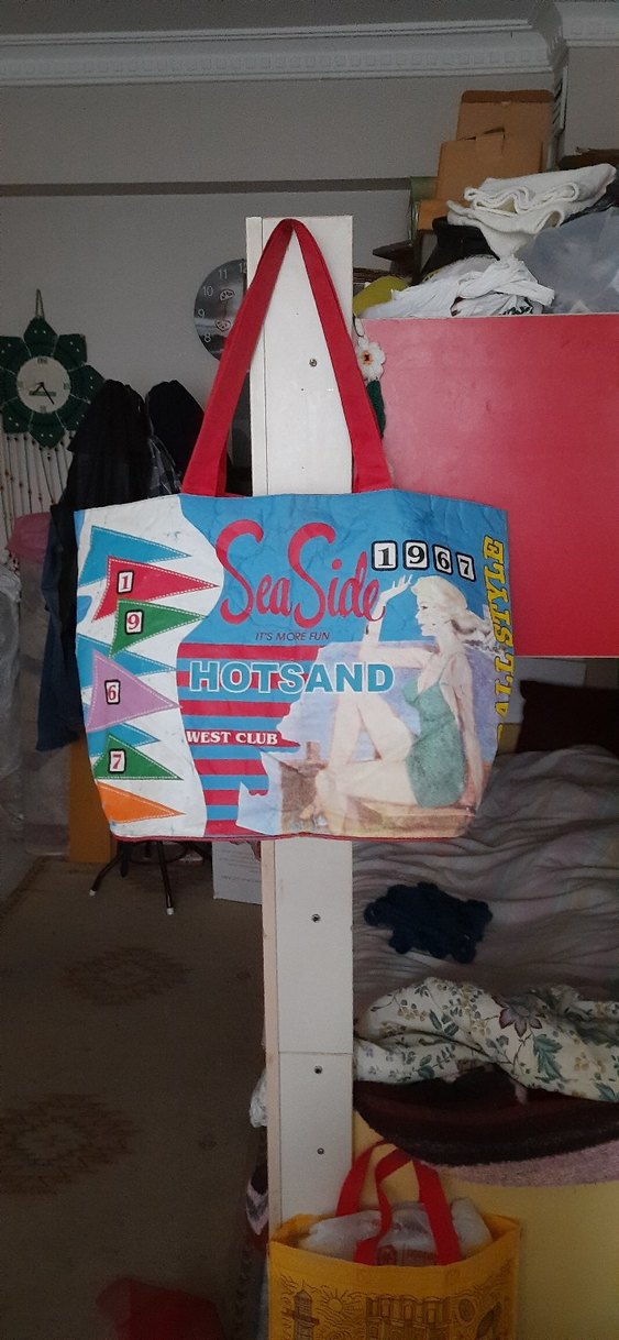 Renkli Baskılı Plaj Çantası Velcro Kapamalı VİNTAGE - Görsel 2