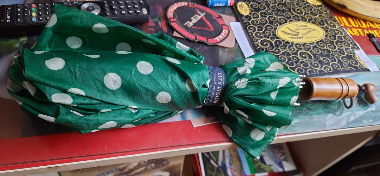 Yeşil Puantiyeli Kadın Şemsiye - Görsel 3