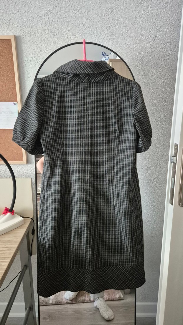 Business Casual kısa kollu ekose elbise - Görsel 2