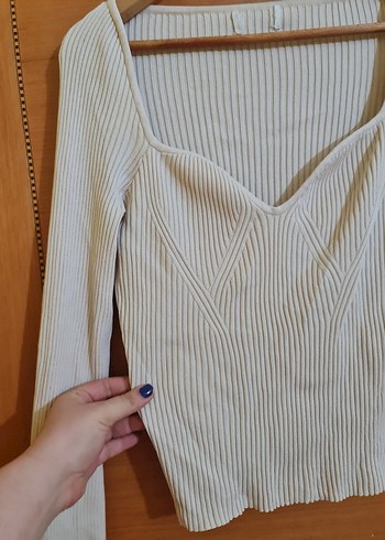 42 Beden H&M V Yaka Bej Triko Kadın Bluz