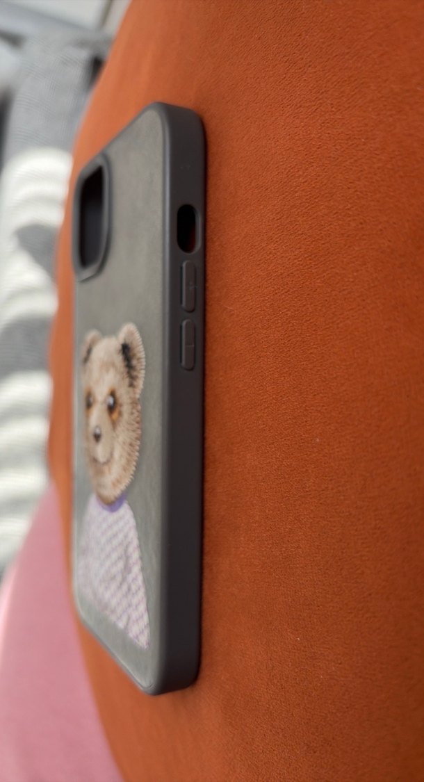 Örgü Ayıcık Desenli Gri Telefon Kılıfı İphone 14 - Görsel 4