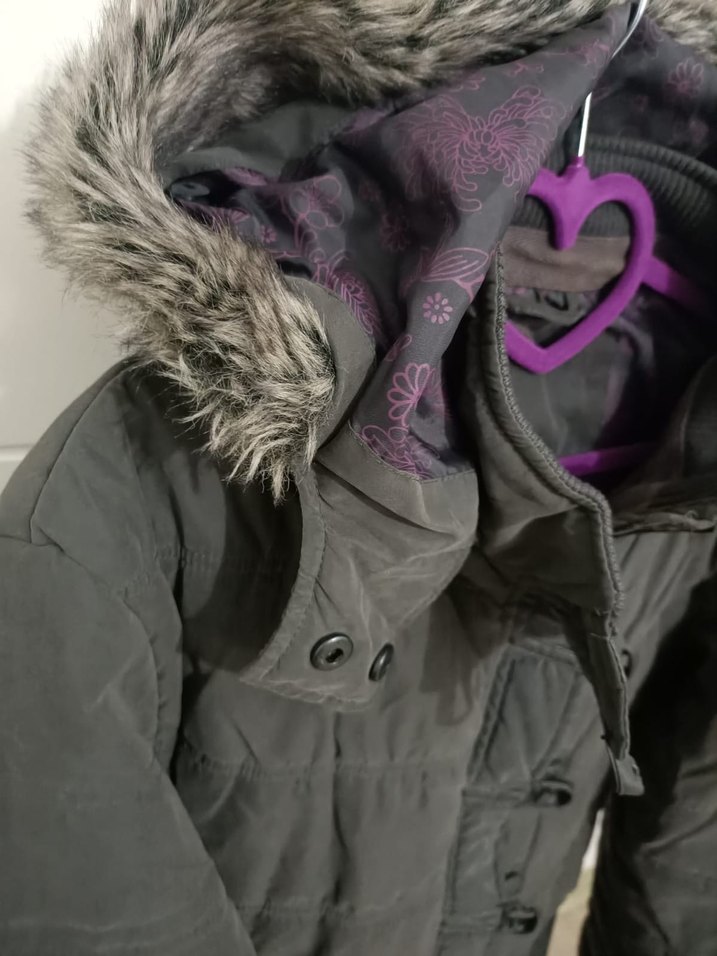 Kadın Gri Düğmeli Midi Kış Ceketi - Görsel 4