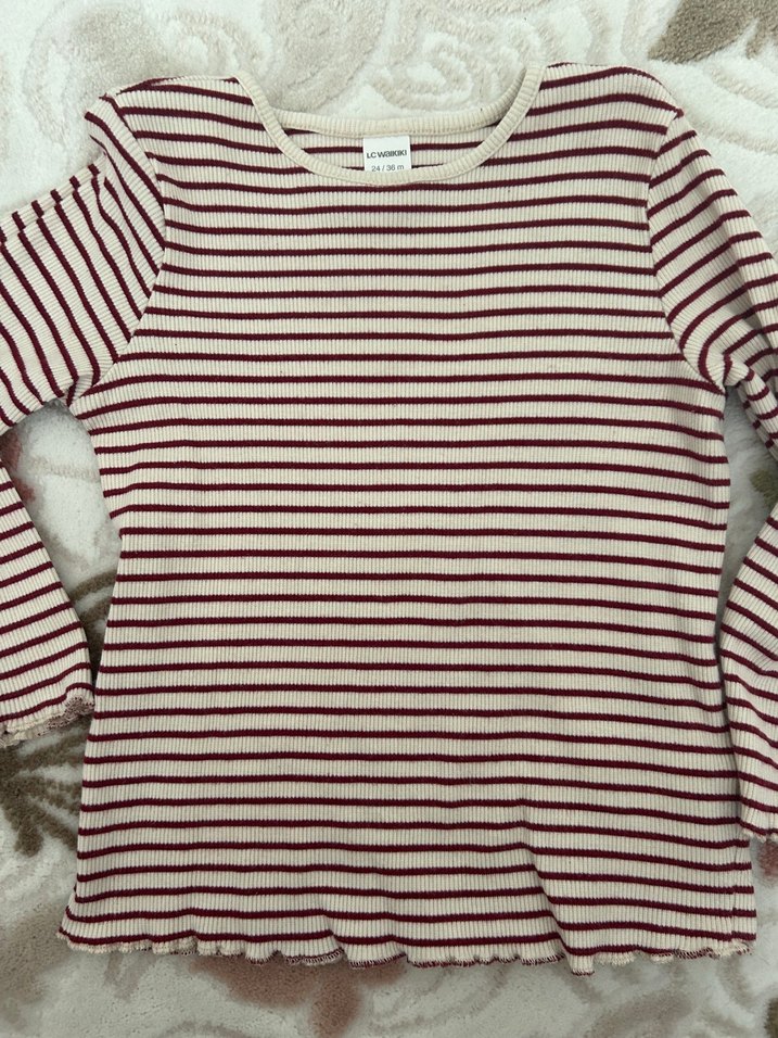Bordo Çizgili Kız Çocuk Uzun Kollu Bluz - Görsel 2