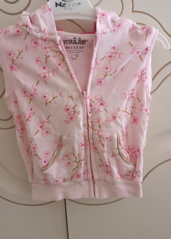 Kız Çocuk Pembe Çiçekli Fermuarlı Yelek - Görsel 4