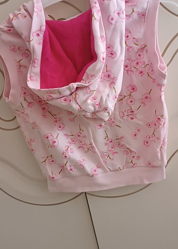 Kız Çocuk Pembe Çiçekli Fermuarlı Yelek - Görsel 2