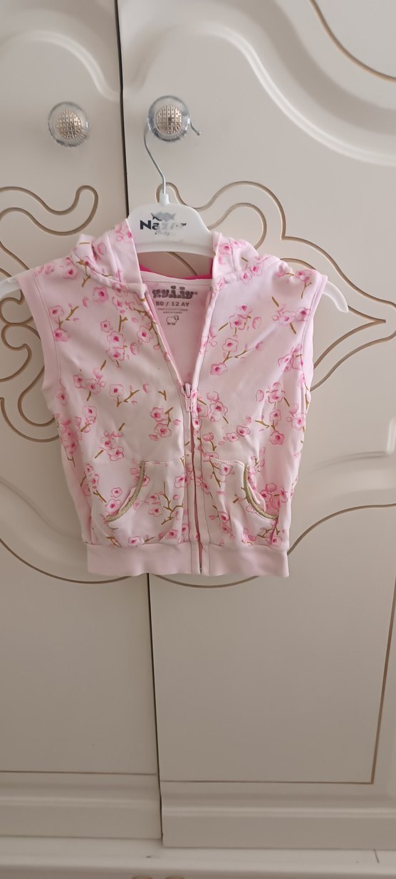 Kız Çocuk Pembe Çiçekli Fermuarlı Yelek - Görsel 3