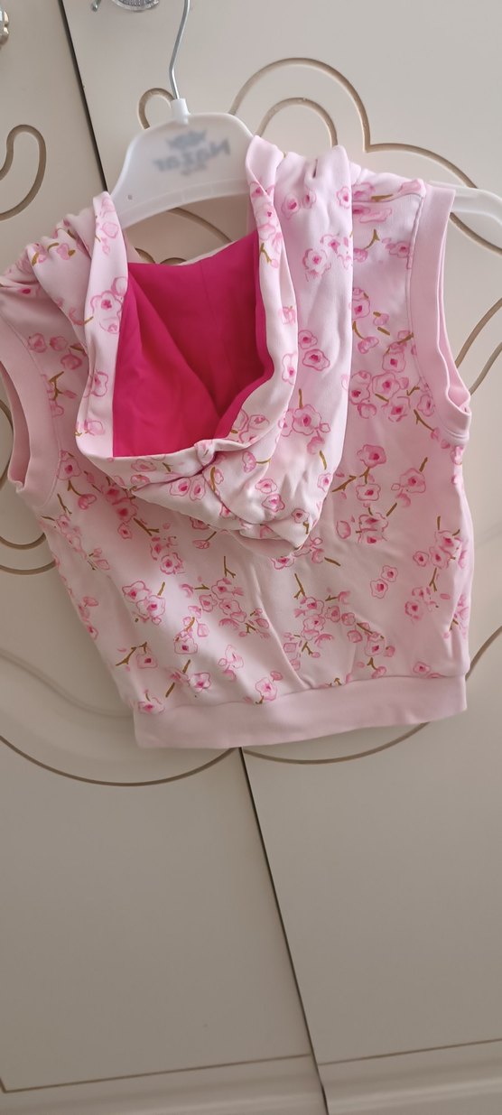 Kız Çocuk Pembe Çiçekli Fermuarlı Yelek - Görsel 2