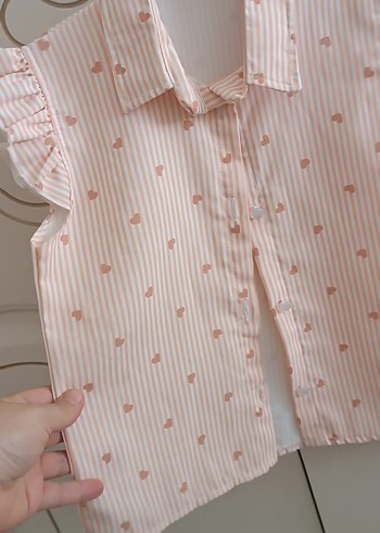 Kız Çocuk Pembe Düğmeli Kısa Kollu Gömlek - Görsel 3