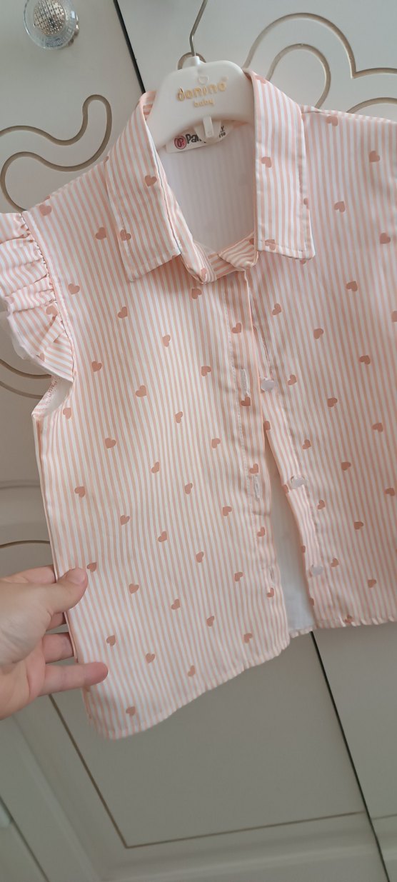 Kız Çocuk Pembe Düğmeli Kısa Kollu Gömlek - Görsel 3