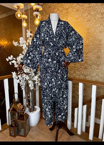 Diğer Uzun Lacivert Bohem Kadın Kimono