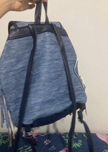 Mango Mango Kadın Mavi Denim Püsküllü Bohem Sırt Çantası