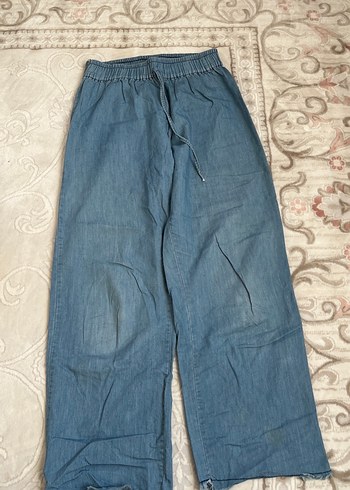 Gri Mavi Kadın Denim Geniş Paça Pantolon