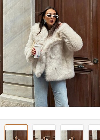 Beyaz Kürklü Kadın Midi Kaban - Görsel 3