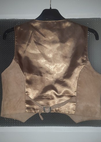 Kahverengi Süet Düğmeli V-Yaka Kadın Yelek - Görsel 3