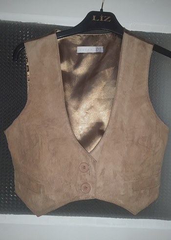 Kahverengi Süet Düğmeli V-Yaka Kadın Yelek - Görsel 6