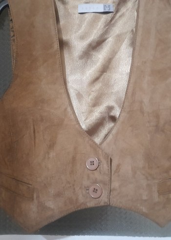 Kahverengi Süet Düğmeli V-Yaka Kadın Yelek - Görsel 5