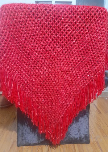 Parlak Kırmızı Örgü Kadın Şal - Görsel 7