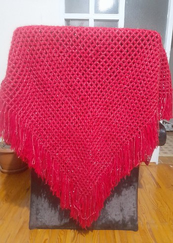 Parlak Kırmızı Örgü Kadın Şal - Görsel 2