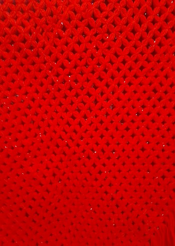 Parlak Kırmızı Örgü Kadın Şal - Görsel 5