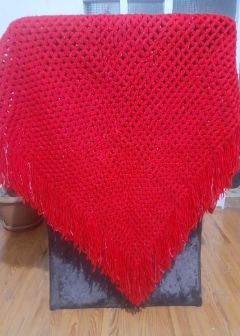 Parlak Kırmızı Örgü Kadın Şal - Görsel 8