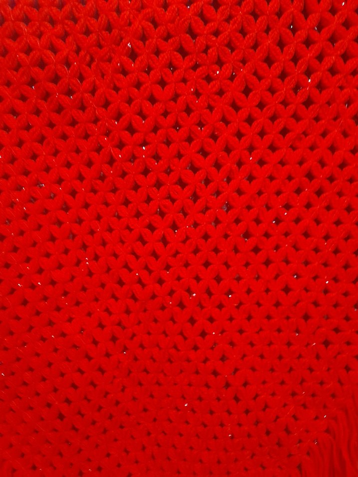 Parlak Kırmızı Örgü Kadın Şal - Görsel 5