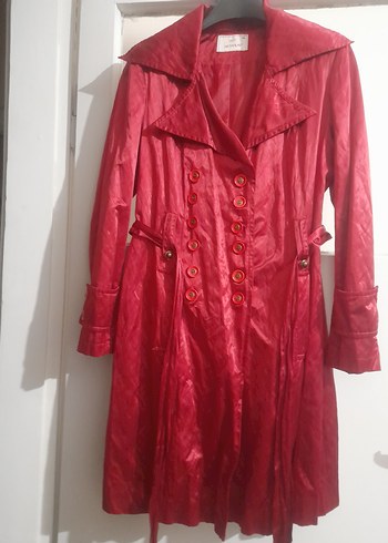 Parlak Kırmızı Kadın Midi Ceket - Görsel 7