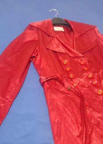 Parlak Kırmızı Kadın Midi Ceket - Görsel 4