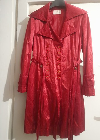 Parlak Kırmızı Kadın Midi Ceket - Görsel 6