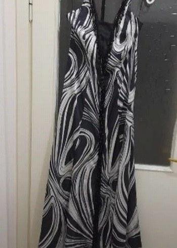 Zebra Desenli Siyah Uzun abiye elbise - Görsel 4