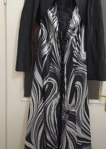 Zebra Desenli Siyah Uzun abiye elbise - Görsel 6