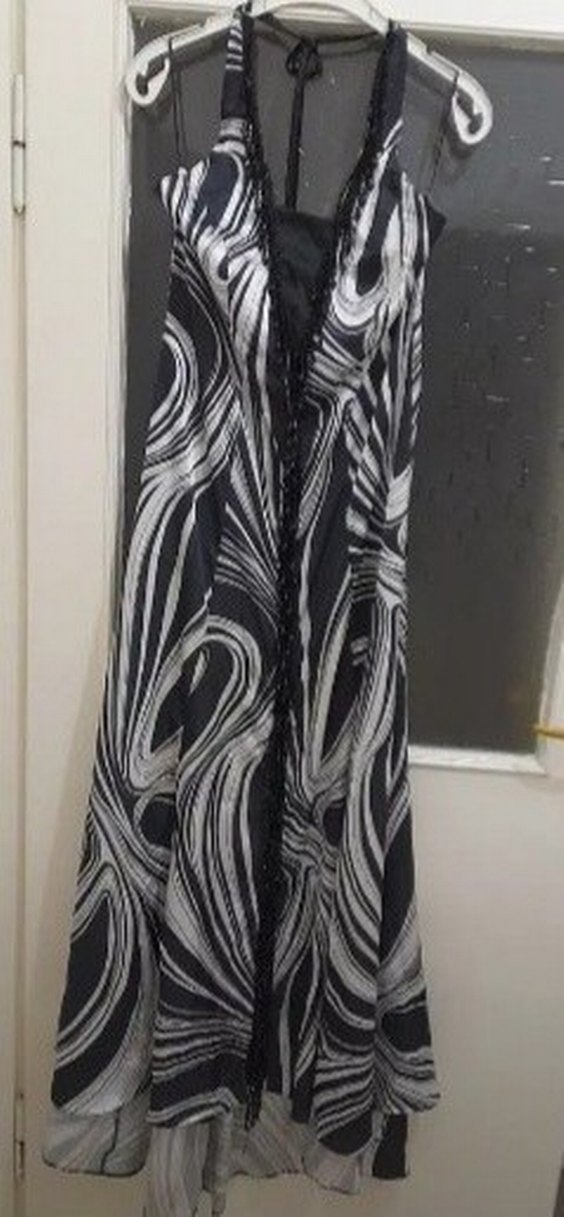 Zebra Desenli Siyah Uzun abiye elbise - Görsel 5