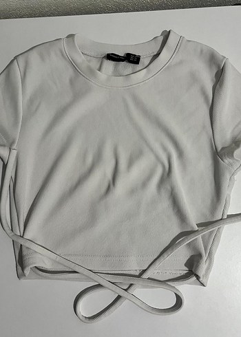 m Beden beyaz Renk Beyaz Kısa Kollu Crop Top