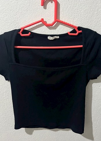 Siyah Kadın Crop Top, Tek Renk, Kısa Kollu
