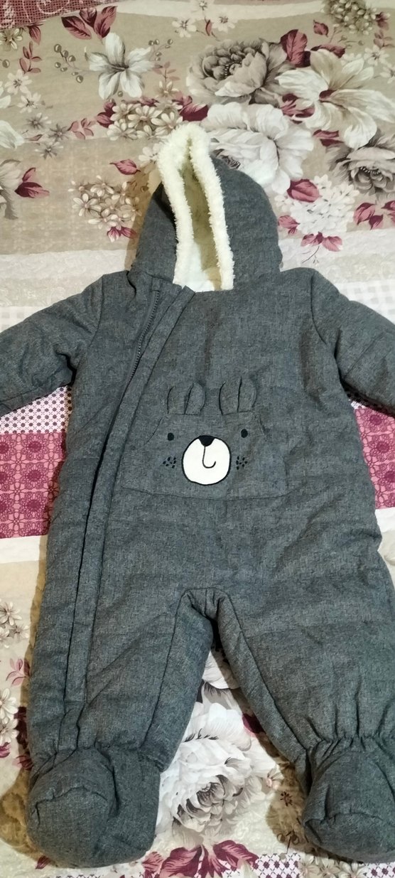 Gri Erkek Bebek Peluş Tulum - Görsel 4