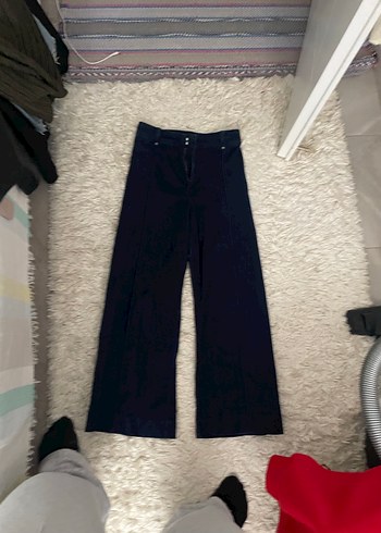 Lacivert Kemerli Rahat Kesim Midi Jean - Görsel 2