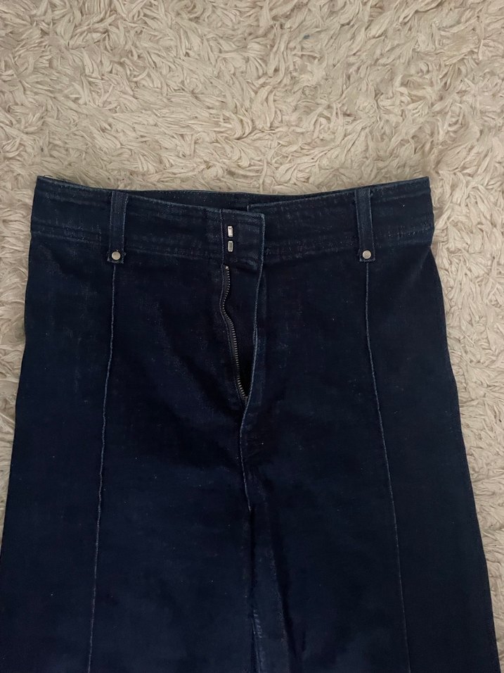 Lacivert Kemerli Rahat Kesim Midi Jean - Görsel 5