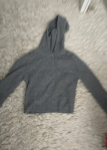 Gri Kapüşonlu Örgü Kadın Kazak - Görsel 3