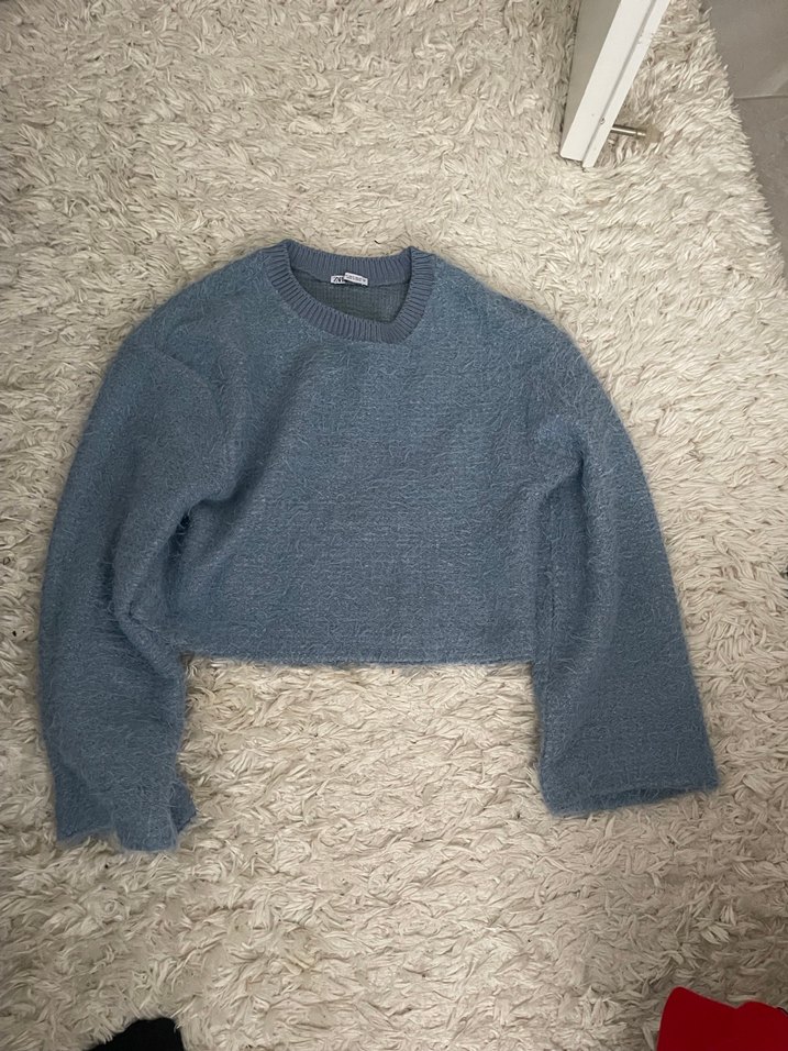 Gri, Uzun Kollu, Peluş Detaylı Kadın Kazak - Görsel 2