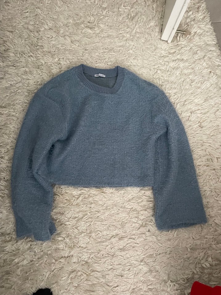 Gri, Uzun Kollu, Peluş Detaylı Kadın Kazak - Görsel 3