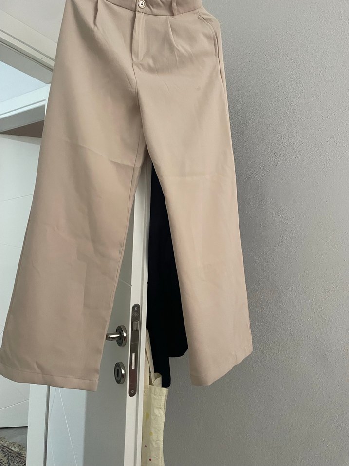 Bej Düğmeli Midi Kadın Kumaş Pantolon - Görsel 2