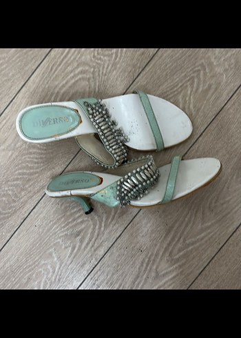 Boncuklu Turkuaz Stiletto Kadın Abiye Ayakkabı - Görsel 5